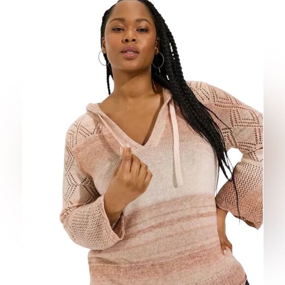 Torrid Space Dye Hoodie Pullover Sweater Womens Size Large Knit Beige Pink Cream - Picture 5 of 14